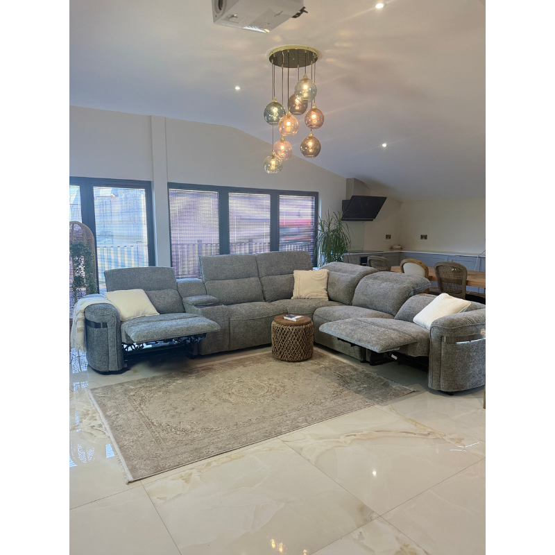 Bicester Grey Large Electric Recliner Corner Sofa | LED & Wireless Charging