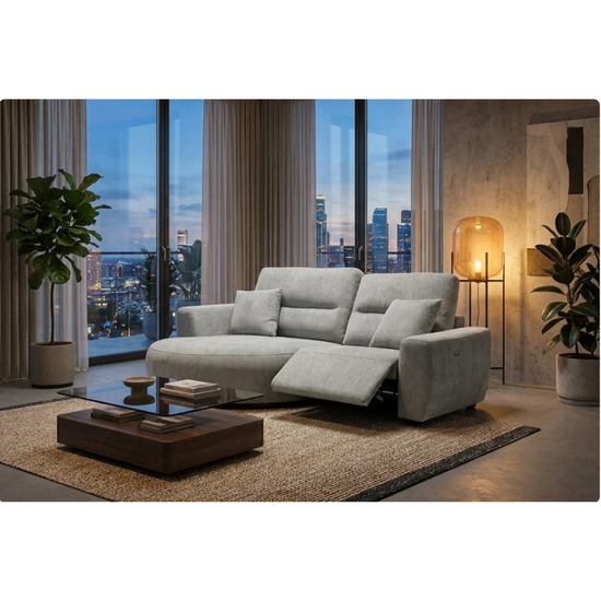 Denver Grey Electric Recliner Left-Hand Corner Sofa | Modern Reclining Sofa UK