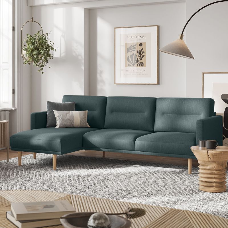 Larvik Chaiselongue Left Corner Sofa - Dark Green, Oak Legs W 2250 x H 790 x D 1400mm-Sofa-FTG-