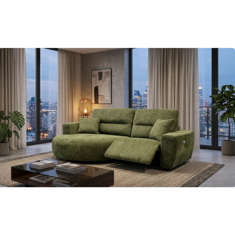 Denver Green Electric Recliner Left-Hand Corner Sofa | Modern Reclining Sofa UK