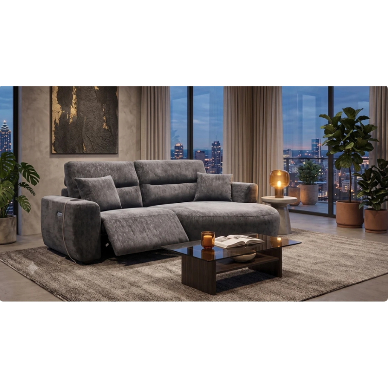 Denver Black Electric Recliner Right-Hand Corner Sofa | Modern Reclining Sofa UK