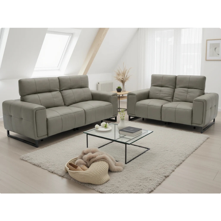 Richmond Grey Electric Recliner Sofa 3+2 Set | Leather Reclining Sofa Suite UK