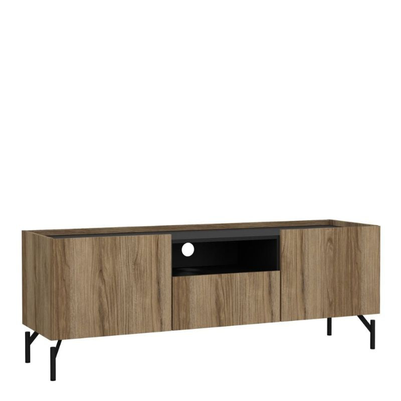 Kendall TV-Unit with 2 Doors + 1 Drawer Oak and Black W 147 x H 54 x D 41.3 cm-FTG-