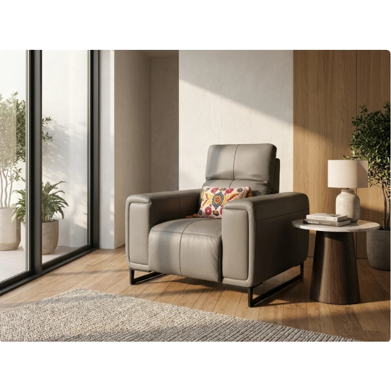 Richmond Grey Electric Recliner Armchair | Leather Recliner Chair UK
