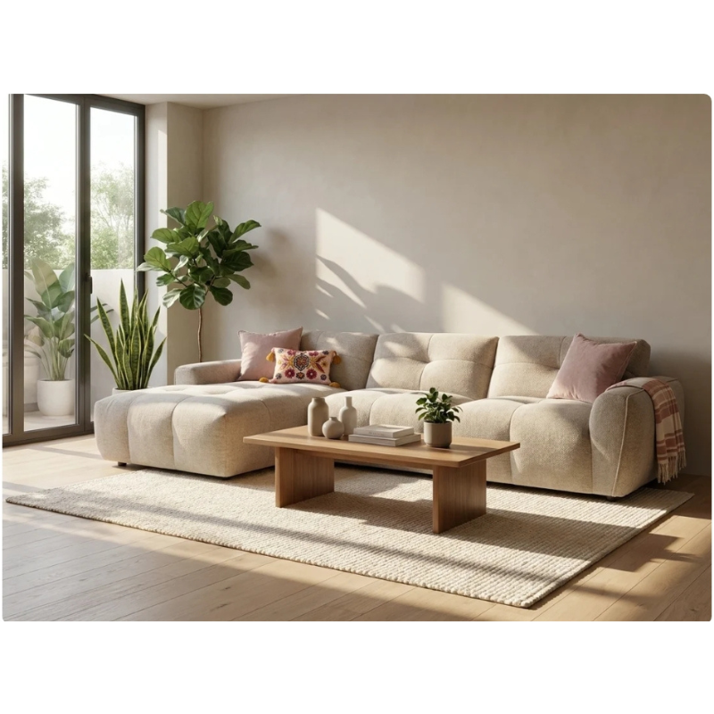 Montana Beige Left-Hand Corner Sofa | Modern Fabric Corner Sofa UK