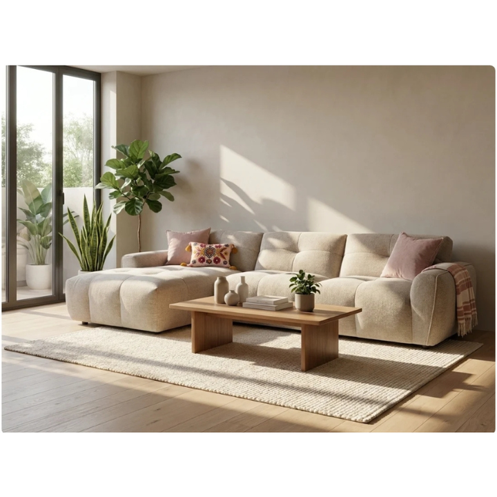 Montana Beige Left-Hand Corner Sofa | Modern Fabric Corner Sofa UK