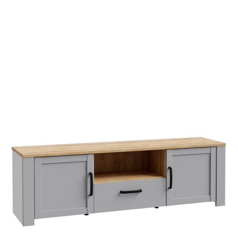 Bohol 2 Door 1 Drawer TV Unit in Riviera Oak/Grey Oak W 166.1 x H 51.8 x D 42 cm-FTG-