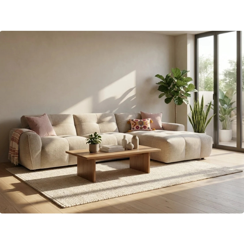 Montana Beige Right-Hand Corner Sofa | Modern Fabric Corner Sofa UK
