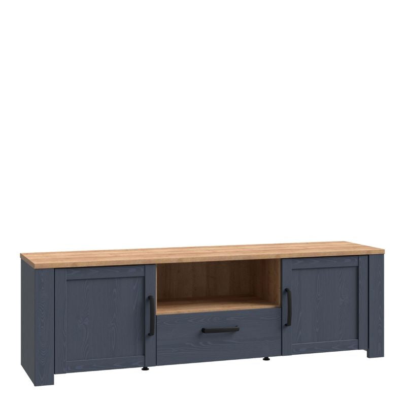 Bohol 2 Door 1 Drawer TV Unit in Riviera Oak/Navy W 166.1 x H 51.8 x D 42 cm-FTG-