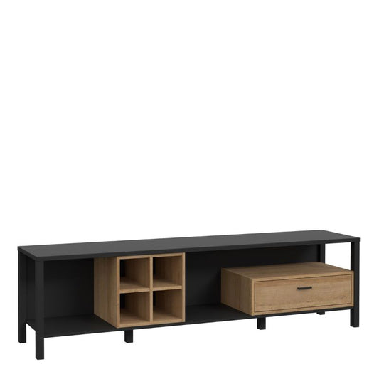 High Rock Wide TV Unit in Matt Black/Riviera Oak W 181.3 x H 49.9 x D 40.2 cm-FTG-